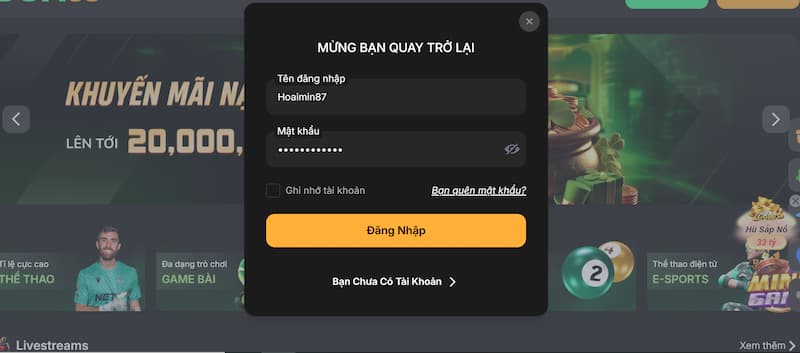 Thông tin đăng nhập 8Day đơn giản